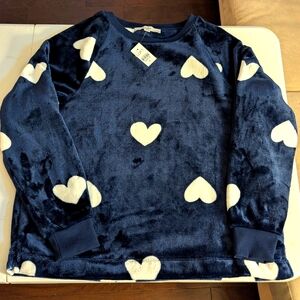 NWT Valentine's Day Blue White Hearts Fuzzy Cozy Sweatshirt Sweater-LOFT-sz Med
